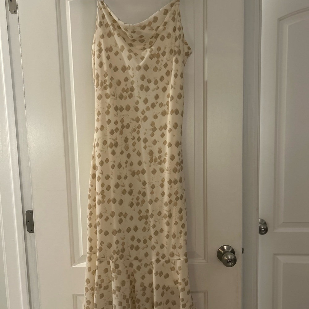 Elegant Cream and Tan Patterned Dress